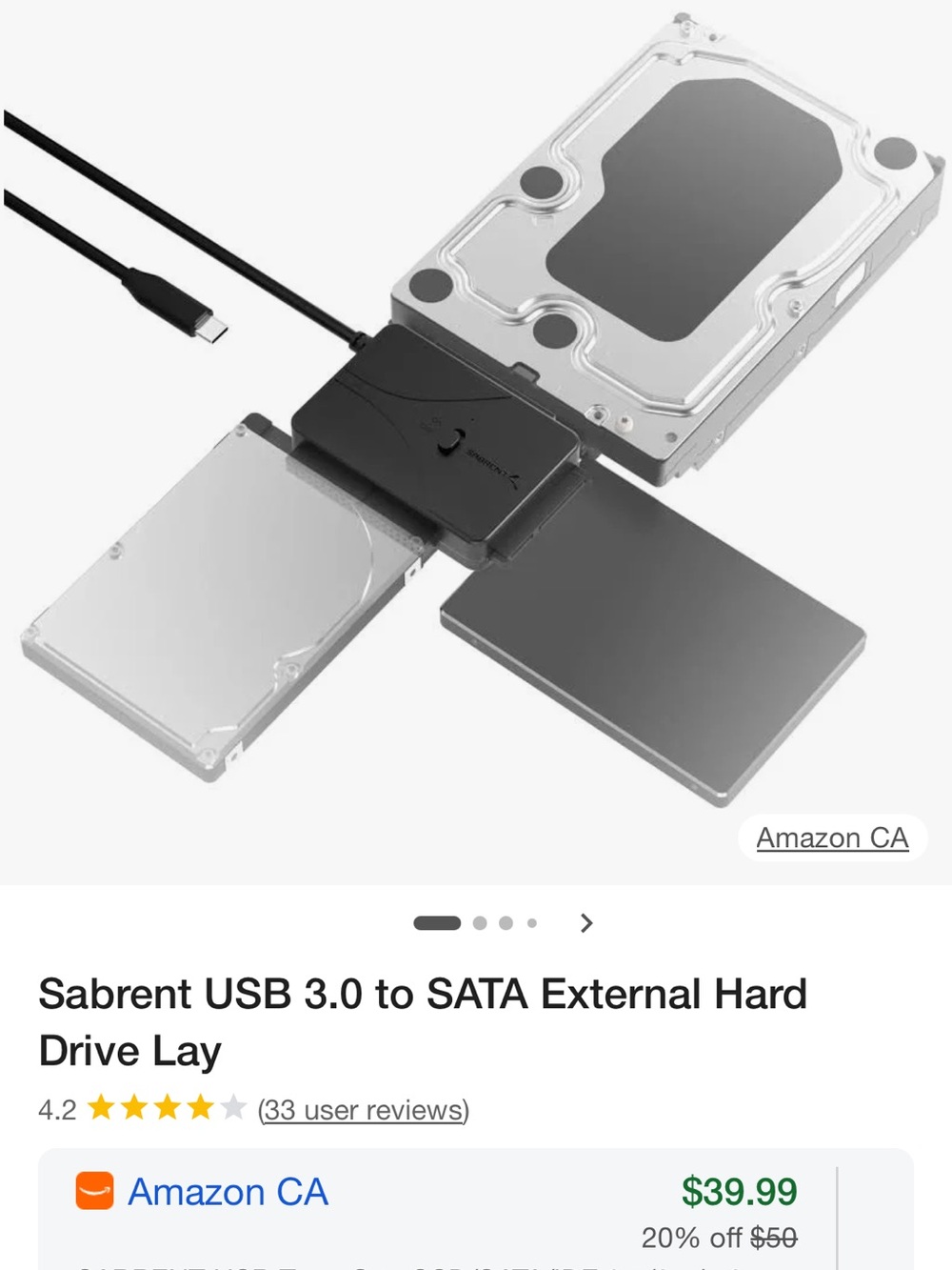 USB 3.0 to SATA External Hard Drive Adapter - Black